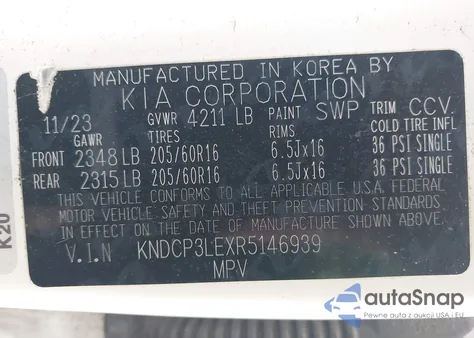 2024 Kia Niro Lx из США, поврежденный, VIN KNDCP3LEXR5146939